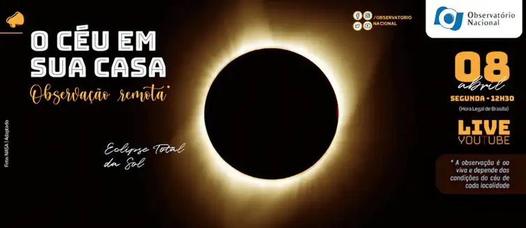 dia 08/04, a partir das 12h30 (horário de Brasília), o Observatório Nacional convida você a participar de uma jornada celestial através do projeto "Explorando o Cosmos de Casa: observação remota". Foto: NASA - NASA
