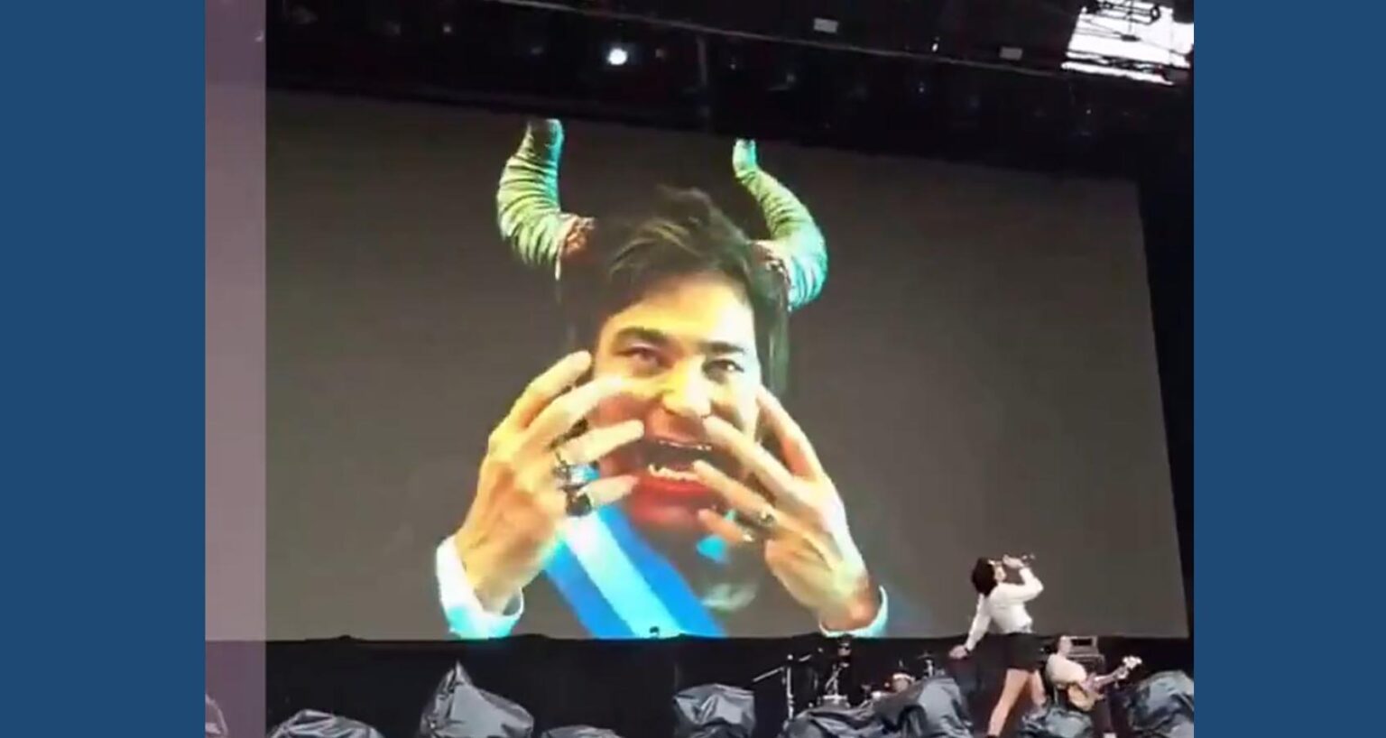 Banda argentina exibe imagem de Milei como demônio e gera controvérsia no Lollapalooza. Foto: Reprodução