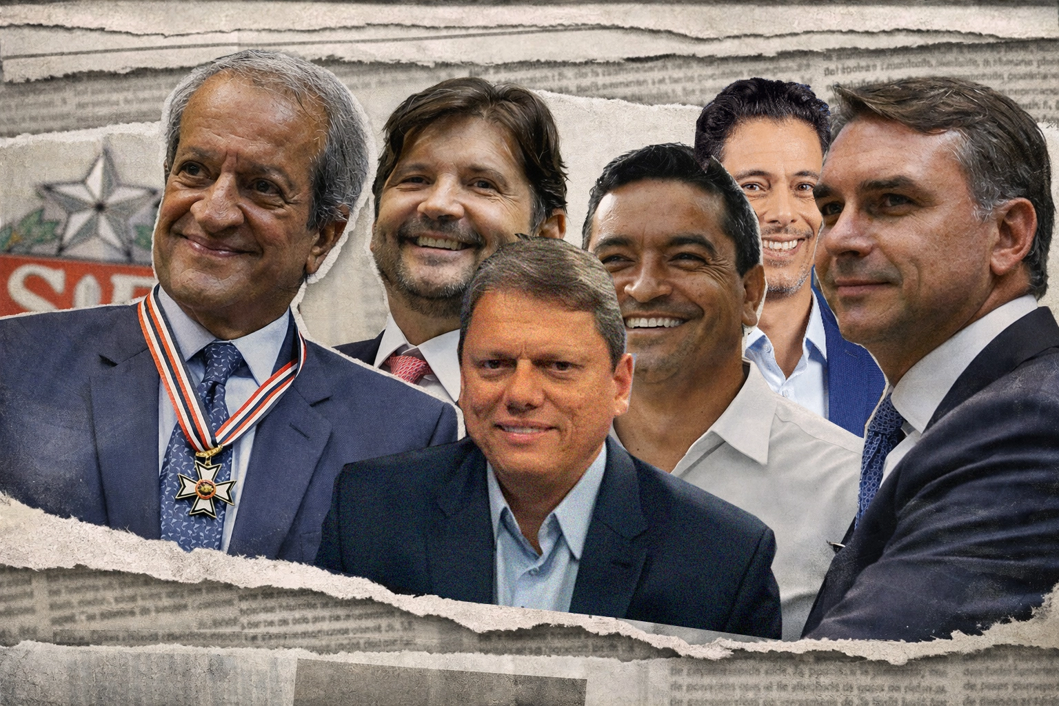 Valdemar da Costa Neto, André do Prado (presidente da ALESP), Vanderlon Gomes (exprefeito de Salesópolis), Marcio Alvino (Deputado Estadual), Flavio Bolsonario (Senador e pré-candidato a presitente), e governado de São Paulo Tarcisio de Freitas. Foto: Reprodução